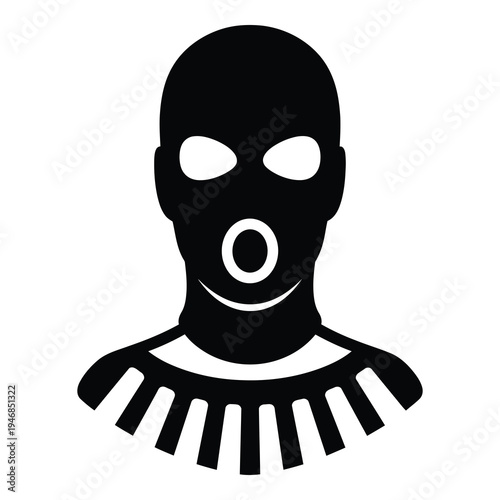 Black silhouette of a person wearing a balaclava and a striped shirt icon