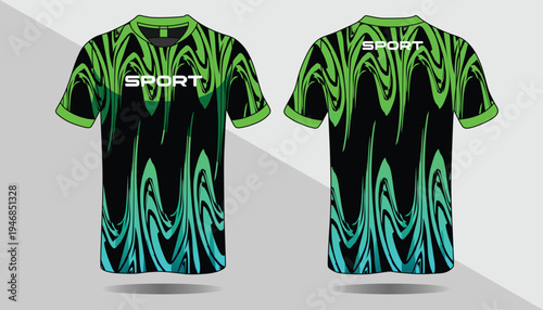 Green and black sports jersey design.