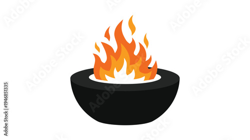 Flat vector illustration featuring a modern fire pit with vibrant orange and yellow flames. Ideal for outdoor leisure, warmth, and cozy design projects.