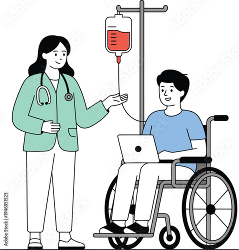 Nurse assisting a patient with an iv drip