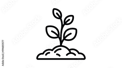 Minimalist vector icon of a sprout growing from soil, representing growth, new life, and sustainability. Ideal for environmental, agricultural, and development themes.