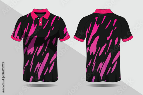 Pink and black polo shirt design.