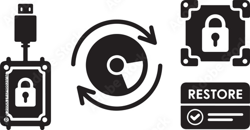 Black and White of U S B Drive Encryption and Data Restoration