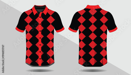 Red and black argyle polo shirt.
