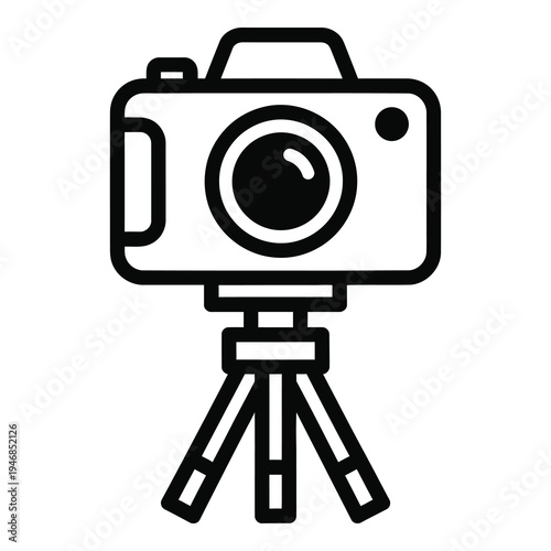 Camera on tripod for photography and videography equipment icon