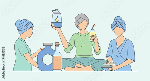 Women Enjoying Spa Treatments with Natural Oils and Serums