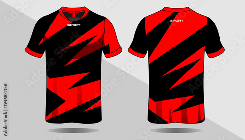 Red and black sports t shirt.