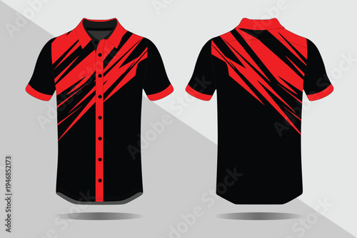 Red and black sports polo shirt.
