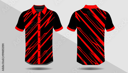 Red and black striped polo shirt.