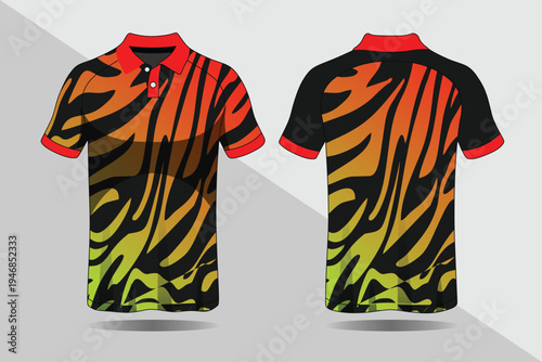 Vibrant orange and black sports jersey.