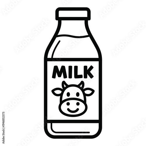 Cartoon illustration of milk bottle with cow face label  dairy product icon icon
