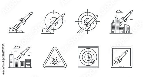 Rocket launch and target icons set.