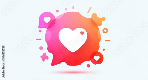 Heart icon in speech bubble with social media likes and notifications.