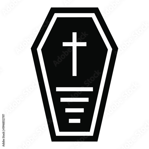 Coffin icon with cross on transparent background for Halloween or funeral concepts icon