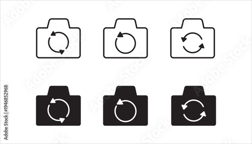Switch from front to back camera flat icon set,  for apps on white background. color editable