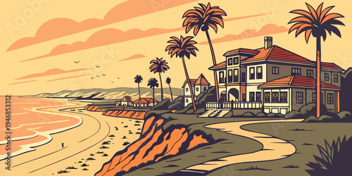 USA, US, U.S, United States - Coronado Beach golden sand beach sunset panorama luxury coastal scenery
