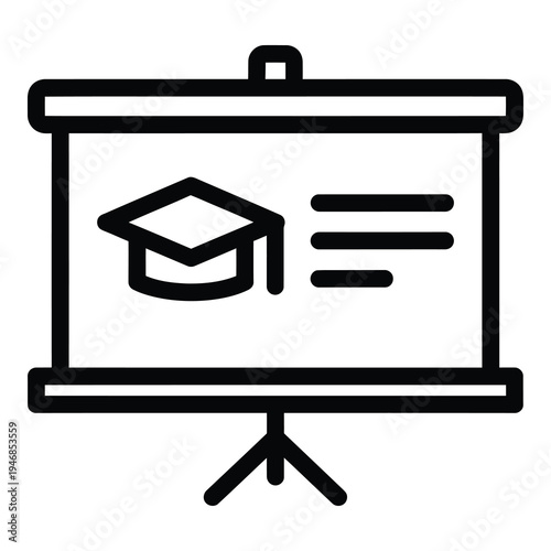 Graduation cap on a projector screen with lines  education symbol icon