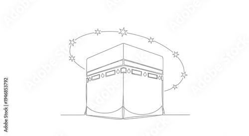 Kaaba, Mecca, Islamic pilgrimage, hajj, umrah, sacred cube building in Saudi Arabia, vector art