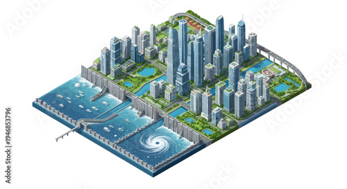 Futuristic Smart City with Water Management System and Hurricane Defense