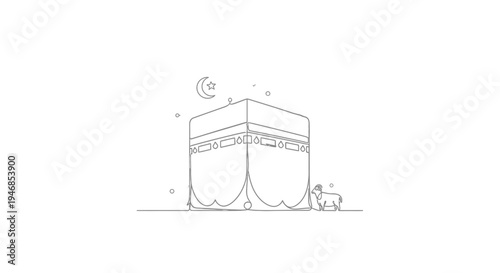 Kaaba, Moon, Stars, and Sheep Icon - Minimalist Islamic Symbol Design