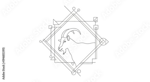 Geometric Goat Zodiac Sign Capricorn Line Art Emblem