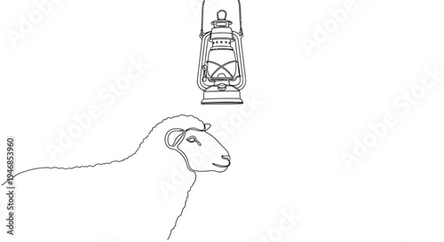 Sheep and lantern sketch on white background