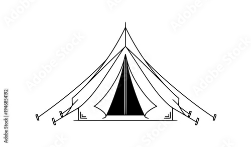 Minimal black and white camping tent outline vector outdoor travel equipment icon