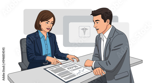 Business Meeting: Professional Woman Explains Document to Man at Desk