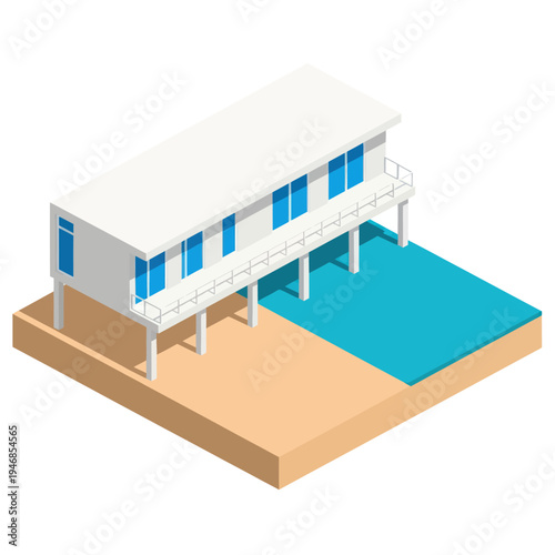 White Modern House with Swimming Pool.