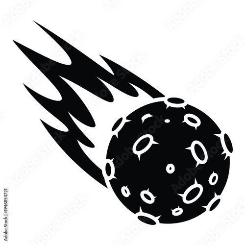 Meteorite with flames burning and craters on surface flying through space icon