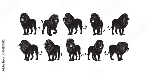 Collection of lion silhouettes in various poses