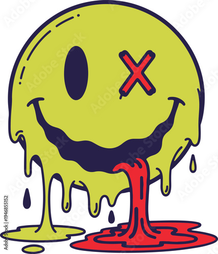 Melting Distressed Smiley Face Illustration