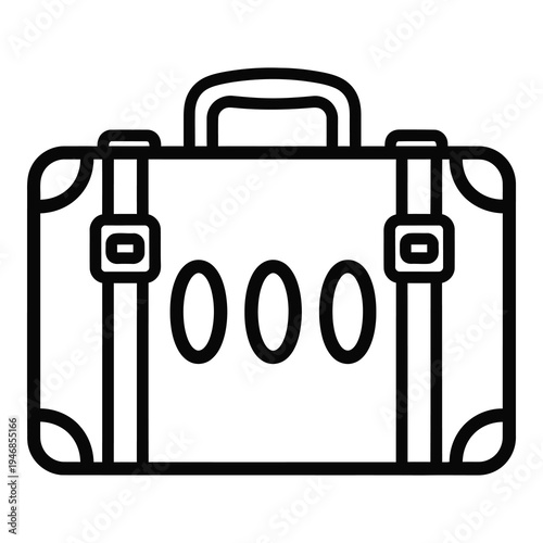 Simple line art illustration of a classic suitcase with handle and buckles icon