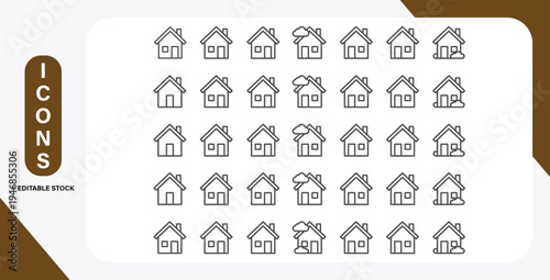 Home line icon set with house and household outline vector symbols.