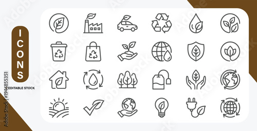 Ecology thin line icon set with nature and eco outline vector symbols.