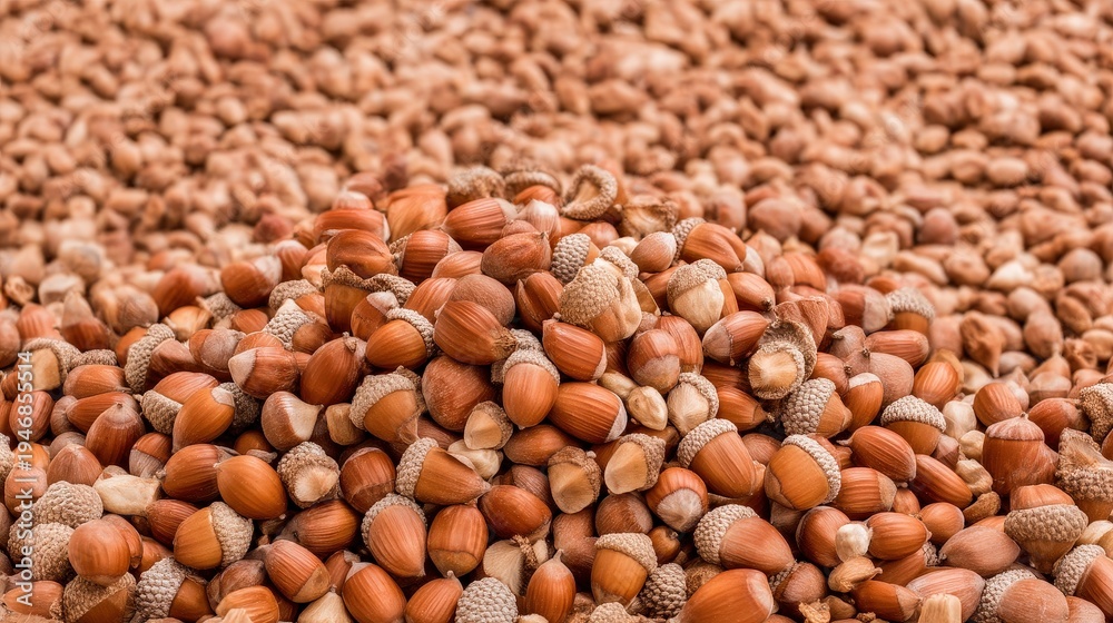Fototapeta premium Pile of Fresh Hazelnuts on Natural Background with Warm Tones