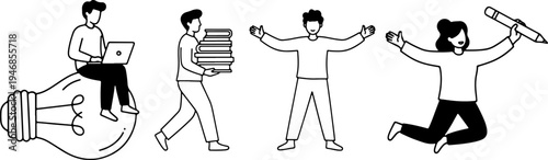 People working, learning, and achieving goals