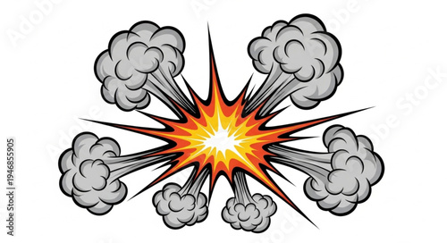 Explosion with smoke clouds.