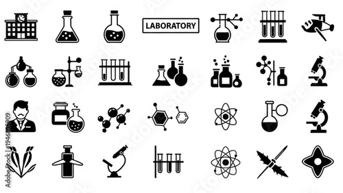 A comprehensive Vector Icon Sheet of laboratory equipment and science tools