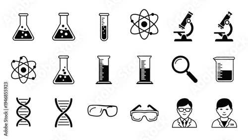 Vector Icon Sheet of Laboratory Equipment and Science Symbols