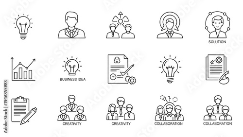 Vector Icon Sheet of Business Collaboration and Creativity Concepts