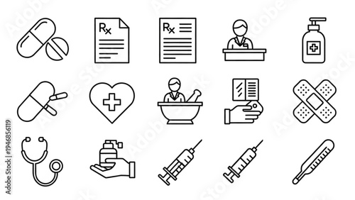 Vector Icon Sheet of Various Medical Icons and Symbols