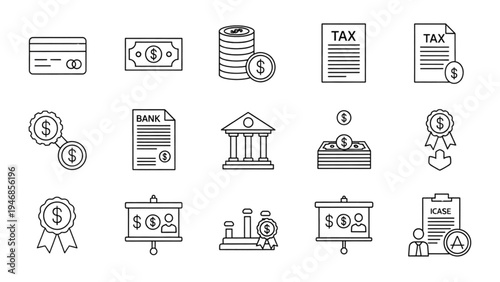 Vector Icon Sheet of Various Finance and Banking Symbols