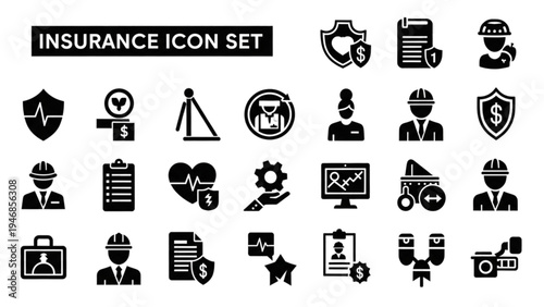 Vector Icon Sheet for Insurance Services and Finance Concepts