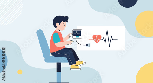 Child Patient Undergoing Medical Examination with Heart Monitor and ECG Display