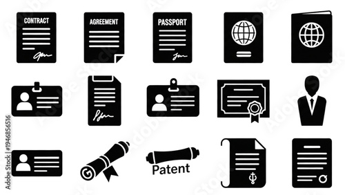 Vector icon sheet of various document and identification icons