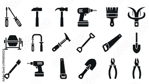 Vector Icon Sheet of Various Tools on a Workbench