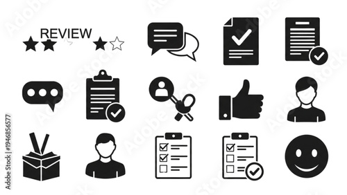 Vector icon sheet of people reviewing documents and giving feedback