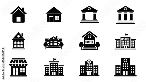 Vector Icon Sheet of Various Buildings and Structures