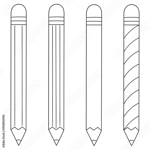 Hand-drawn doodle set of pencils with erasers on a white background.